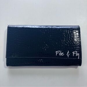 Chic Black Crocodile Embossed “File & Fly”Travel Organizer Wallet